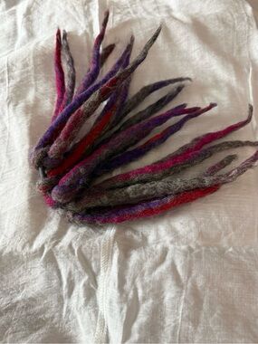 Multicolor Wool Dreadlock Hair Extensions – Purple, Pink & Gray